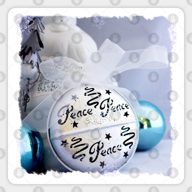 White Santa Claus & Silver Peace Christmas Ornaments on White Magnet by karenmcfarland13